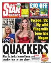 Daily Star Sunday (UK) Newspaper Front Page for 1 March 2020