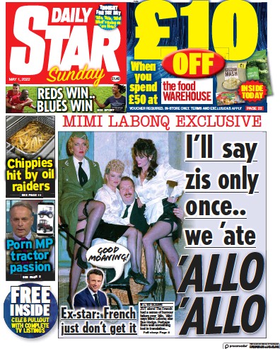 Daily Star Sunday Newspaper Front Page (UK) for 1 May 2022