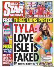 Daily Star Sunday (UK) Newspaper Front Page for 1 July 2018