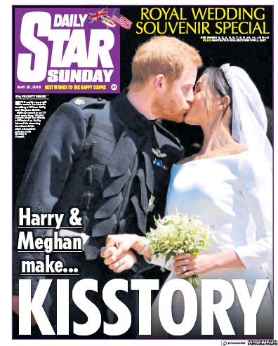 Daily Star Sunday Newspaper Front Page (UK) for 20 May 2018