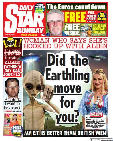 Daily Star Sunday Newspaper Front Page (UK) for 20 June 2021