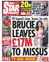 Daily Star Sunday (UK) Newspaper Front Page for 20 August 2017