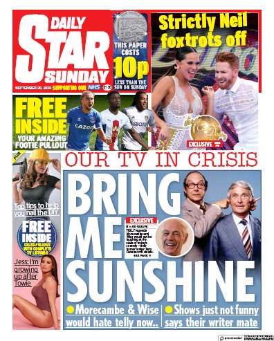 Daily Star Sunday Newspaper Front Page (UK) for 20 September 2020