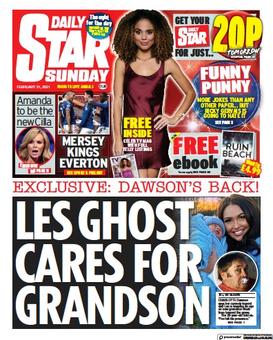 Daily Star Sunday Newspaper Front Page (UK) for 21 February 2021