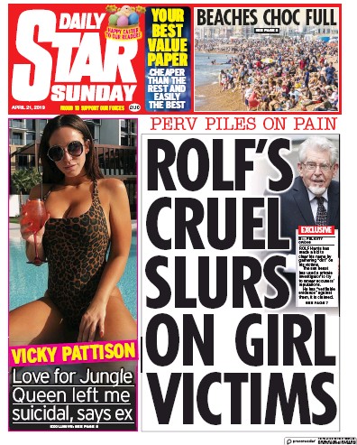Daily Star Sunday Newspaper Front Page (UK) for 21 April 2019