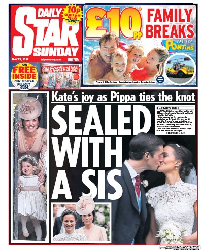 Daily Star Sunday Newspaper Front Page (UK) for 21 May 2017