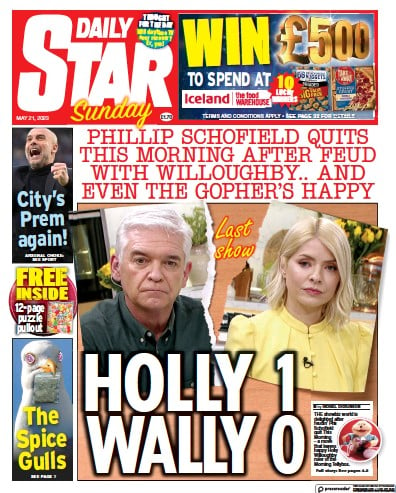 Daily Star Sunday Newspaper Front Page (UK) for 21 May 2023