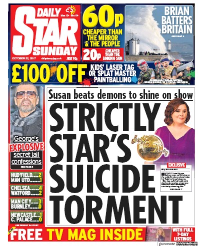 Daily Star Sunday Newspaper Front Page (UK) for 22 October 2017