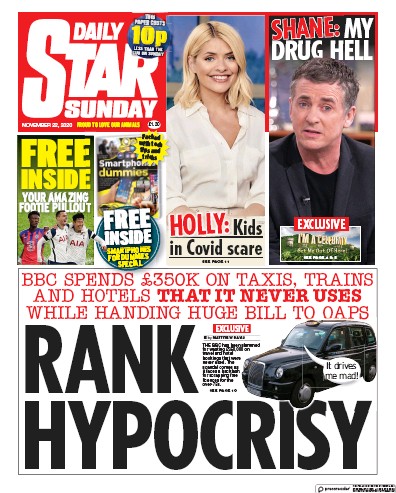 Daily Star Sunday Newspaper Front Page (UK) for 22 November 2020