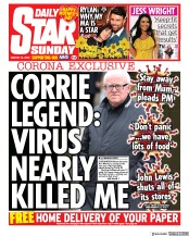 Daily Star Sunday (UK) Newspaper Front Page for 22 March 2020