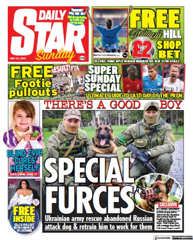 Daily Star Sunday Newspaper Front Page (UK) for 22 May 2022