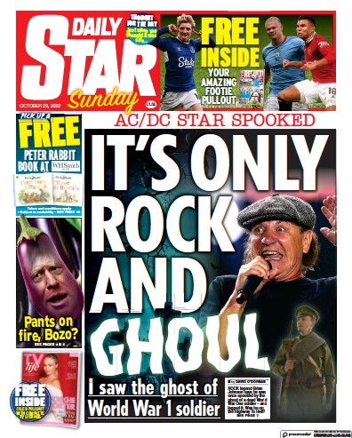 Daily Star Sunday Newspaper Front Page (UK) for 23 October 2022