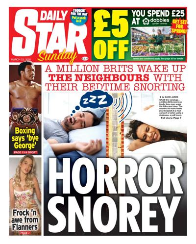 Daily Star Sunday Newspaper Front Page (UK) for 23 March 2025