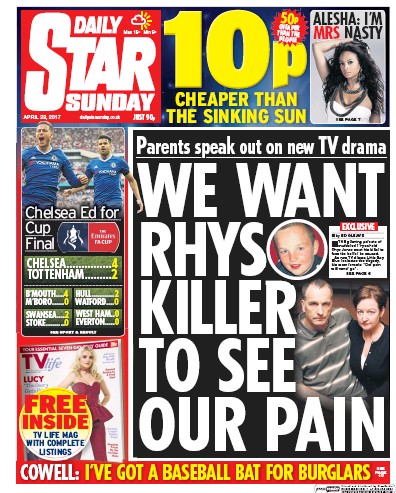 Daily Star Sunday Newspaper Front Page (UK) for 23 April 2017