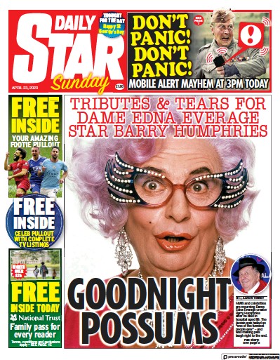 Daily Star Sunday Newspaper Front Page (UK) for 23 April 2023