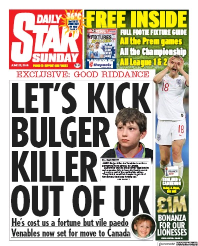 Daily Star Sunday Newspaper Front Page (UK) for 23 June 2019