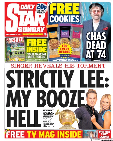 Daily Star Sunday Newspaper Front Page (UK) for 23 September 2018