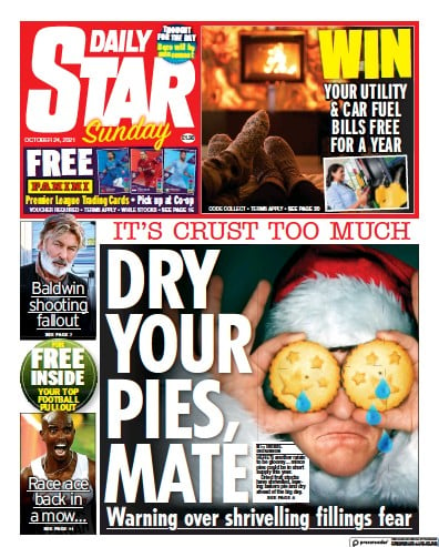 Daily Star Sunday Newspaper Front Page (UK) for 24 October 2021