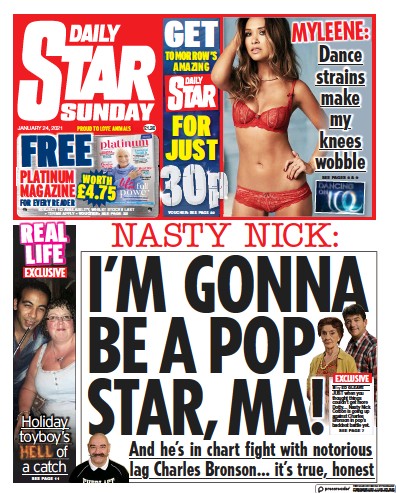 Daily Star Sunday Newspaper Front Page (UK) for 24 January 2021