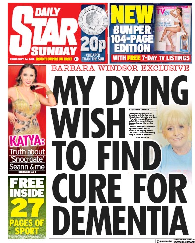 Daily Star Sunday Newspaper Front Page (UK) for 24 February 2019