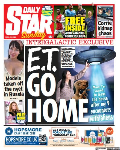 Daily Star Sunday Newspaper Front Page (UK) for 24 April 2022