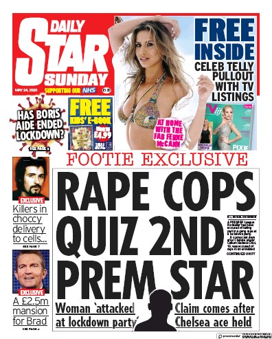 Daily Star Sunday Newspaper Front Page (UK) for 24 May 2020