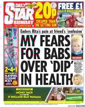 Daily Star Sunday (UK) Newspaper Front Page for 24 June 2018