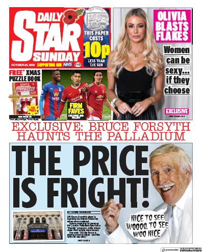 Daily Star Sunday Newspaper Front Page (UK) for 25 October 2020
