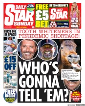 Daily Star Sunday (UK) Newspaper Front Page for 25 July 2021