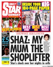 Daily Star Sunday (UK) Newspaper Front Page for 25 August 2019