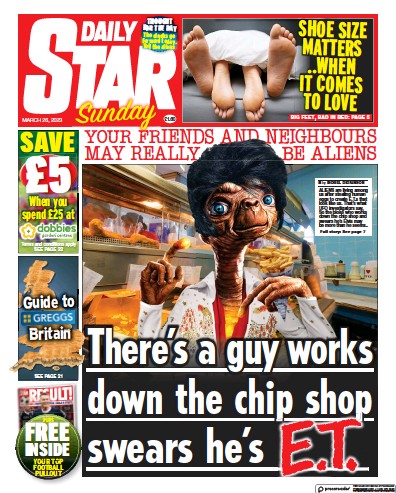 Daily Star Sunday Newspaper Front Page (UK) for 26 March 2023