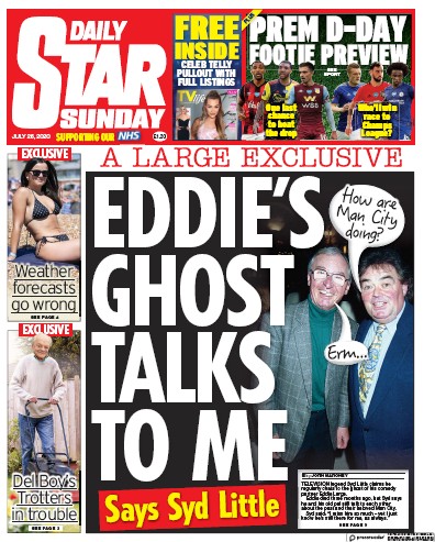 Daily Star Sunday Newspaper Front Page (UK) for 26 July 2020