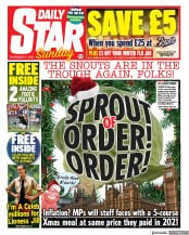 Daily Star Sunday (UK) Newspaper Front Page for 27 November 2022