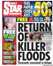 Daily Star Sunday (UK) Newspaper Front Page for 27 December 2015