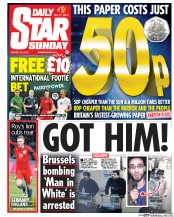 Daily Star Sunday (UK) Newspaper Front Page for 27 March 2016