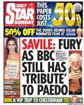 Daily Star Sunday (UK) Newspaper Front Page for 28 February 2016