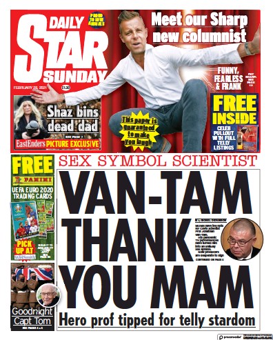 Daily Star Sunday Newspaper Front Page (UK) for 28 February 2021