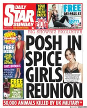 Daily Star Sunday (UK) Newspaper Front Page for 28 April 2019