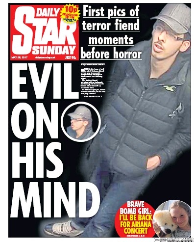Daily Star Sunday Newspaper Front Page (UK) for 28 May 2017