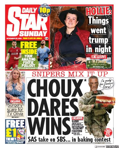 Daily Star Sunday Newspaper Front Page (UK) for 29 November 2020