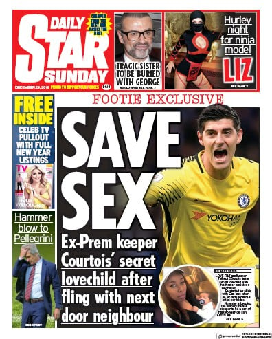 Daily Star Sunday Newspaper Front Page (UK) for 29 December 2019