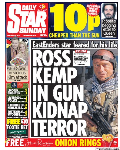 Daily Star Sunday Newspaper Front Page (UK) for 29 January 2017