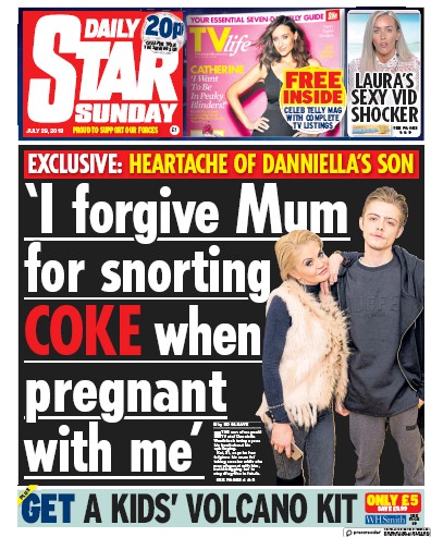 Daily Star Sunday Newspaper Front Page (UK) for 29 July 2018