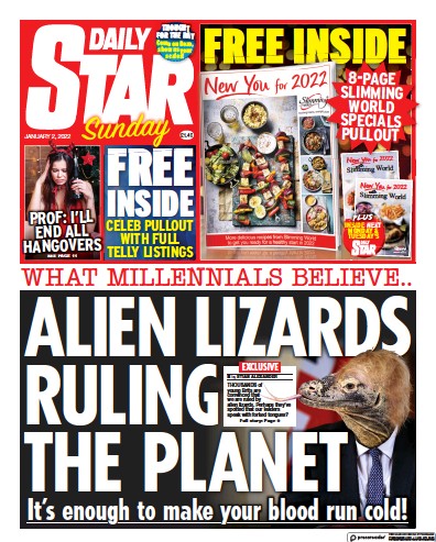 Daily Star Sunday Newspaper Front Page (UK) for 2 January 2022