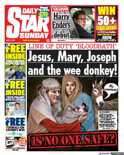 Daily Star Sunday Newspaper Front Page (UK) for 2 May 2021