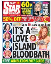 Daily Star Sunday (UK) Newspaper Front Page for 2 July 2017