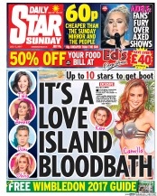 Daily Star Sunday (UK) Newspaper Front Page for 2 July 2017