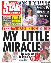 Daily Star Sunday (UK) Newspaper Front Page for 2 September 2018