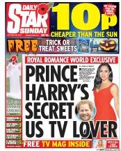 Daily Star Sunday (UK) Newspaper Front Page for 30 October 2016