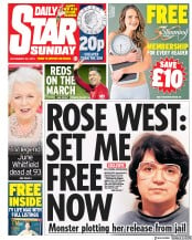 Daily Star Sunday (UK) Newspaper Front Page for 30 December 2018